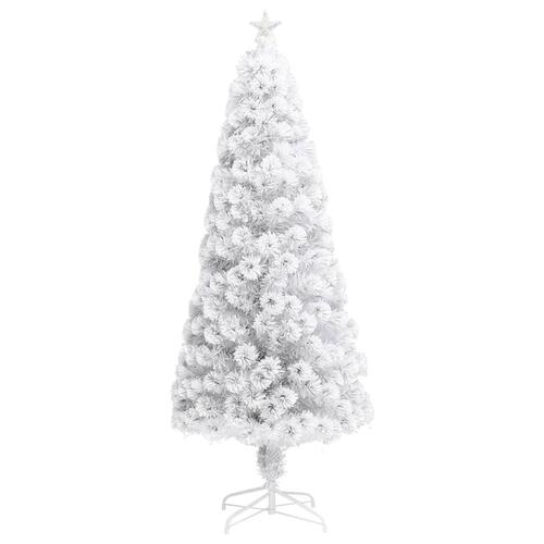 Kunstigt juletræ med LED-lys fiberoptisk 180 cm hvid
