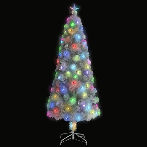Kunstigt juletræ med LED-lys optisk fiber 210 cm hvid