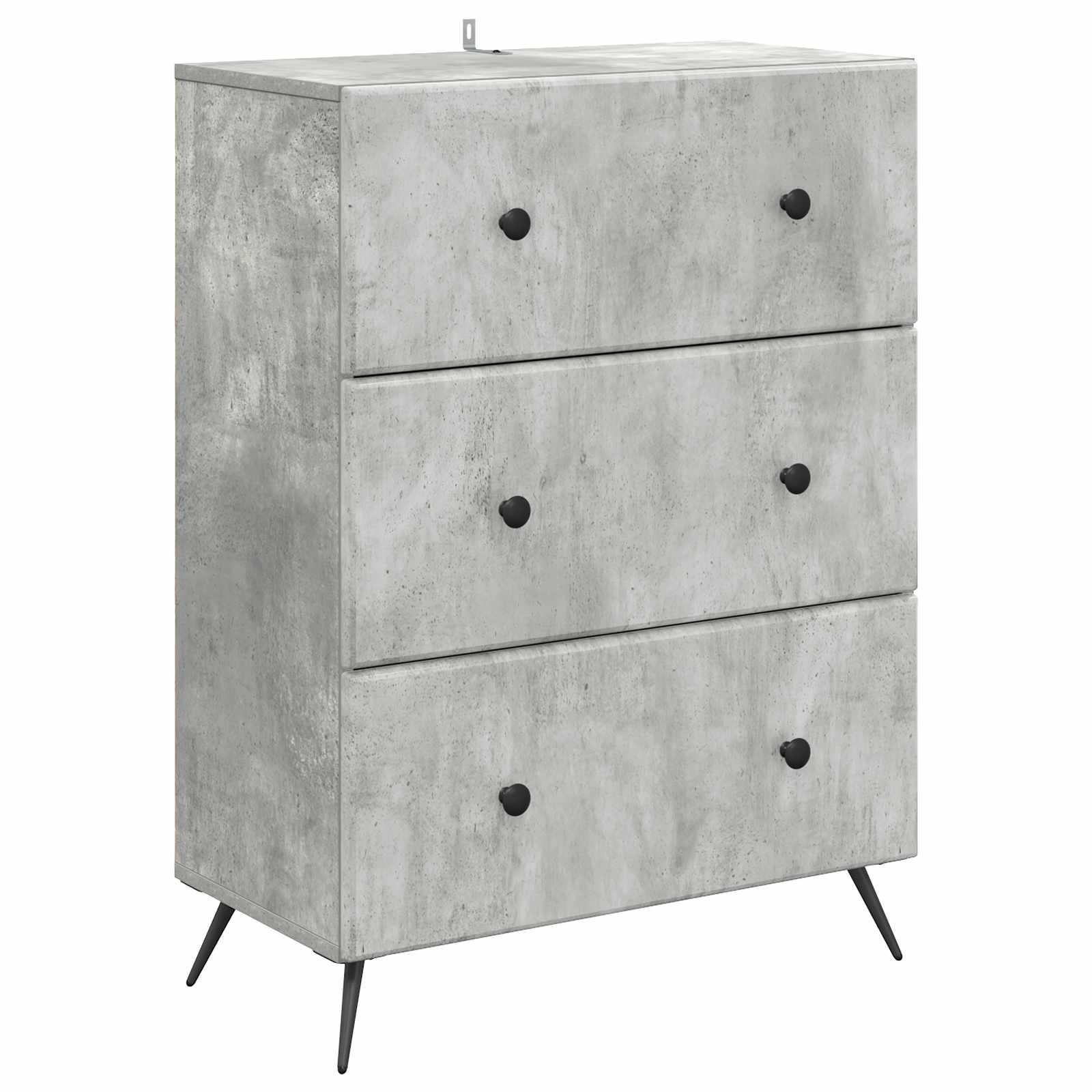 Skuffeskab med 3 skuffer - betongrå 66 × 34,5 × 90 cm, konstrueret træ