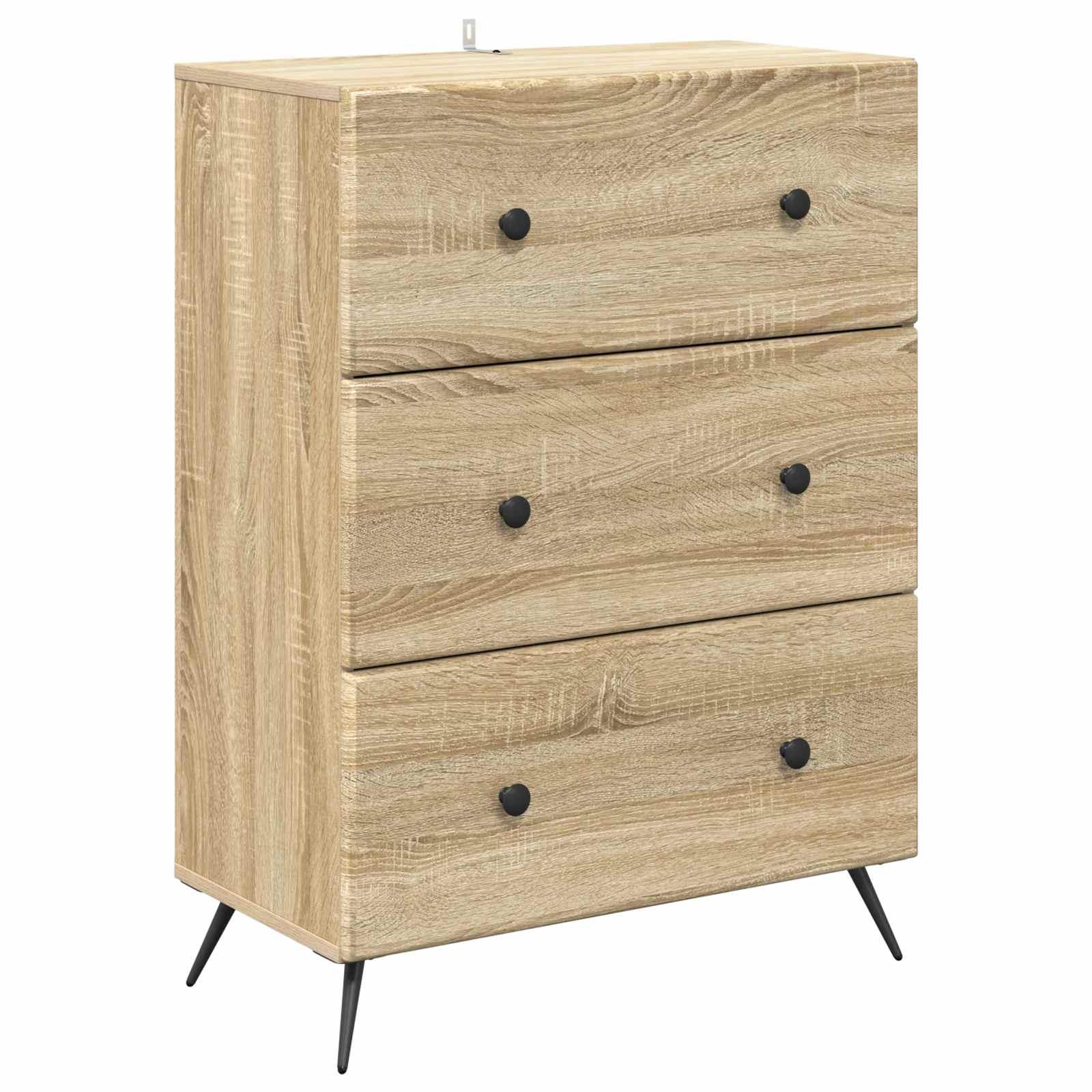 Skuffeskab i sonoma-eg 66 × 34,5 × 90 cm - konstrueret træ, 3 skuffer