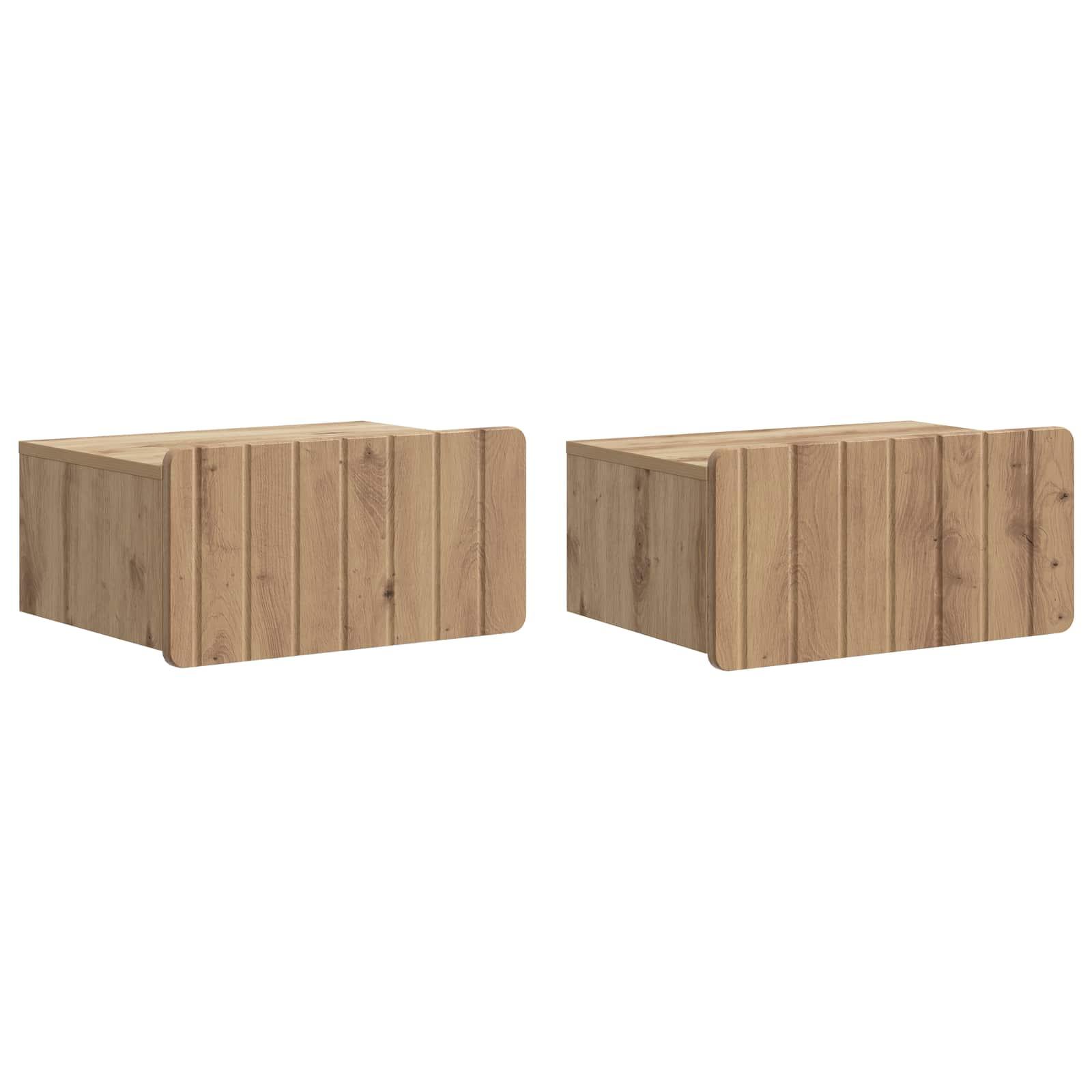 Væghængt Natbord med skuffe 2 stk Artisan-eg 49 x 34,5 x 24 cm billede