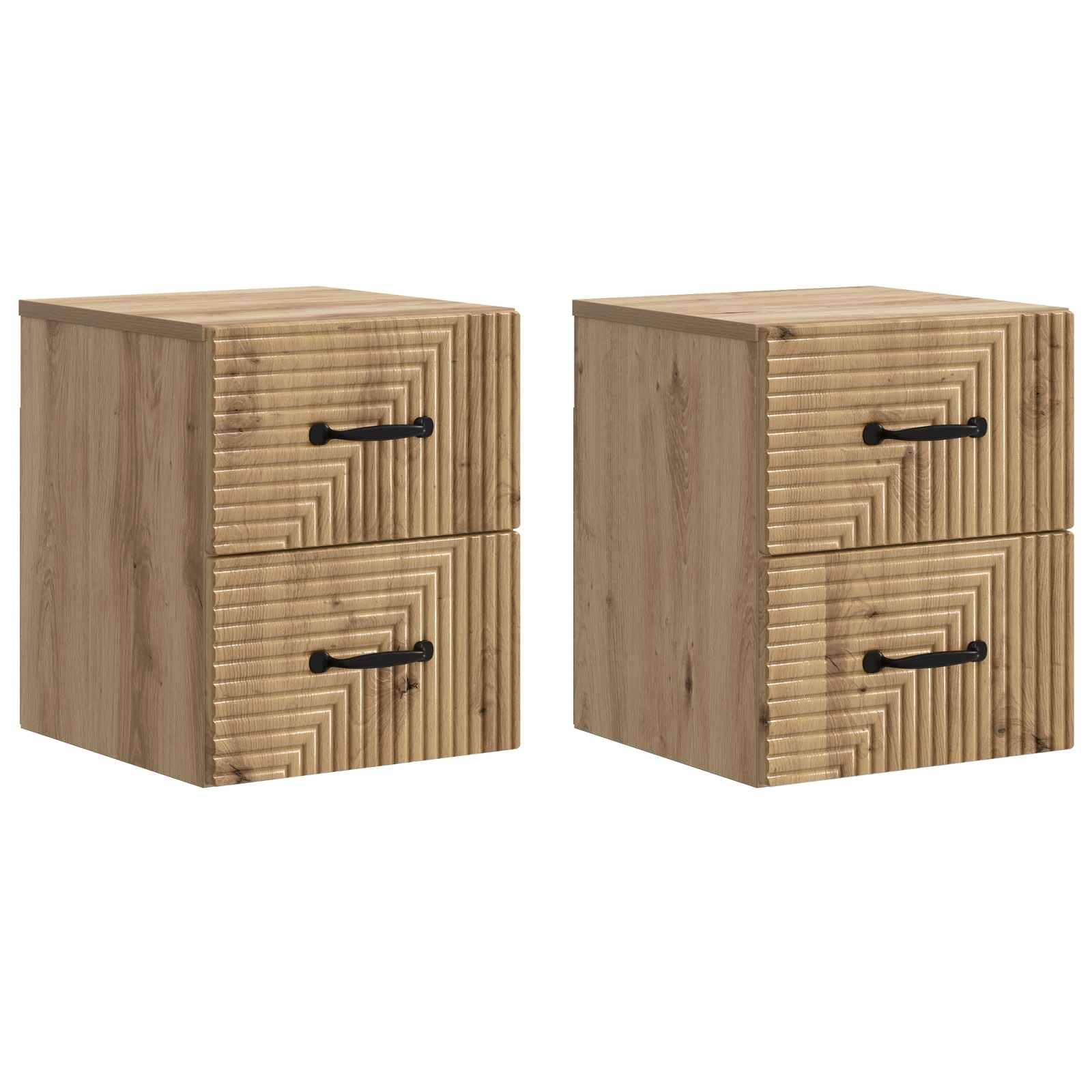 Væghængt Natbord med skuffe 2 stk Artisan-eg 34,5 x 33 x 40 cm billede