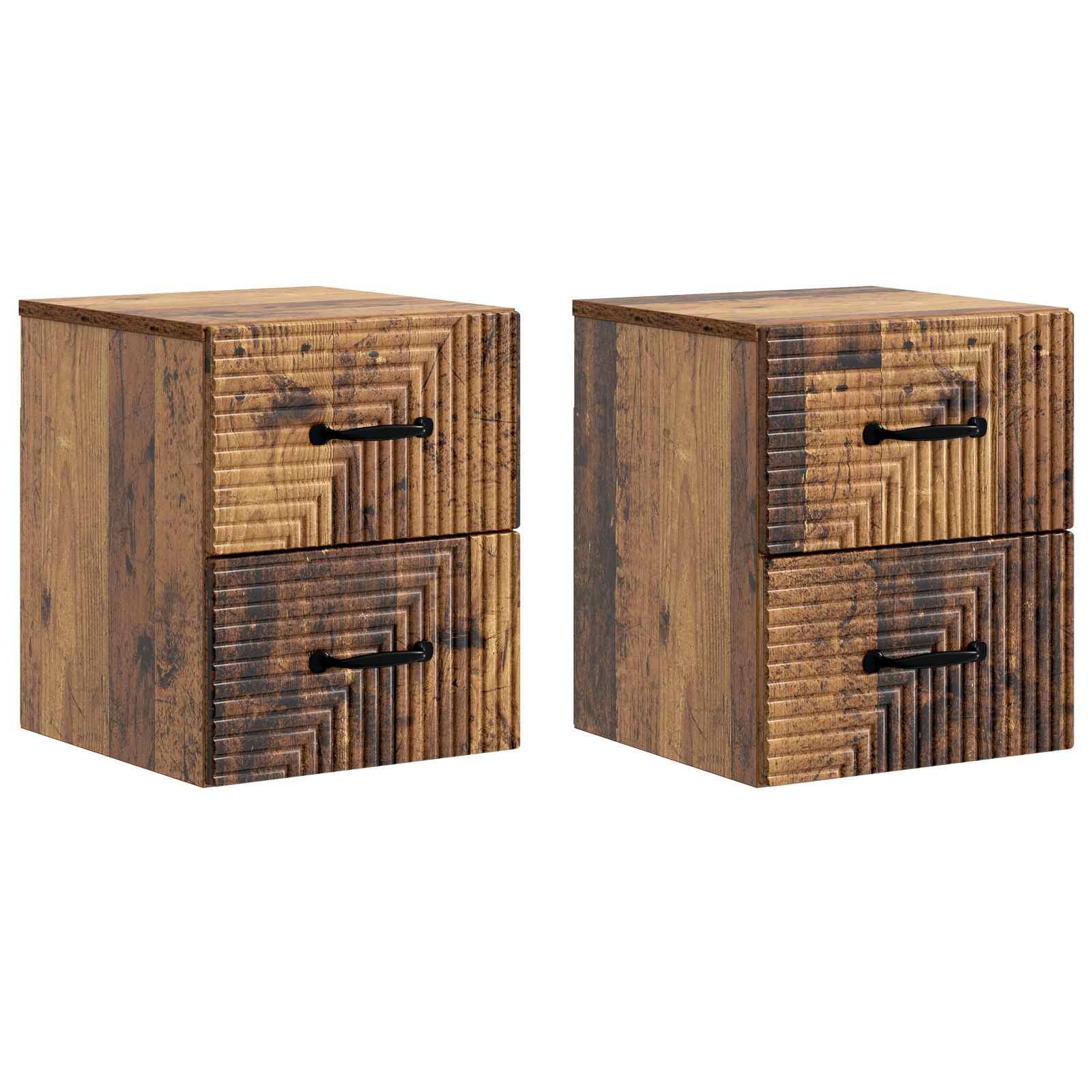 Væghængt Natbord med skuffe 2 stk Gammelt træ 34,5 x 33 x 40 cm billede