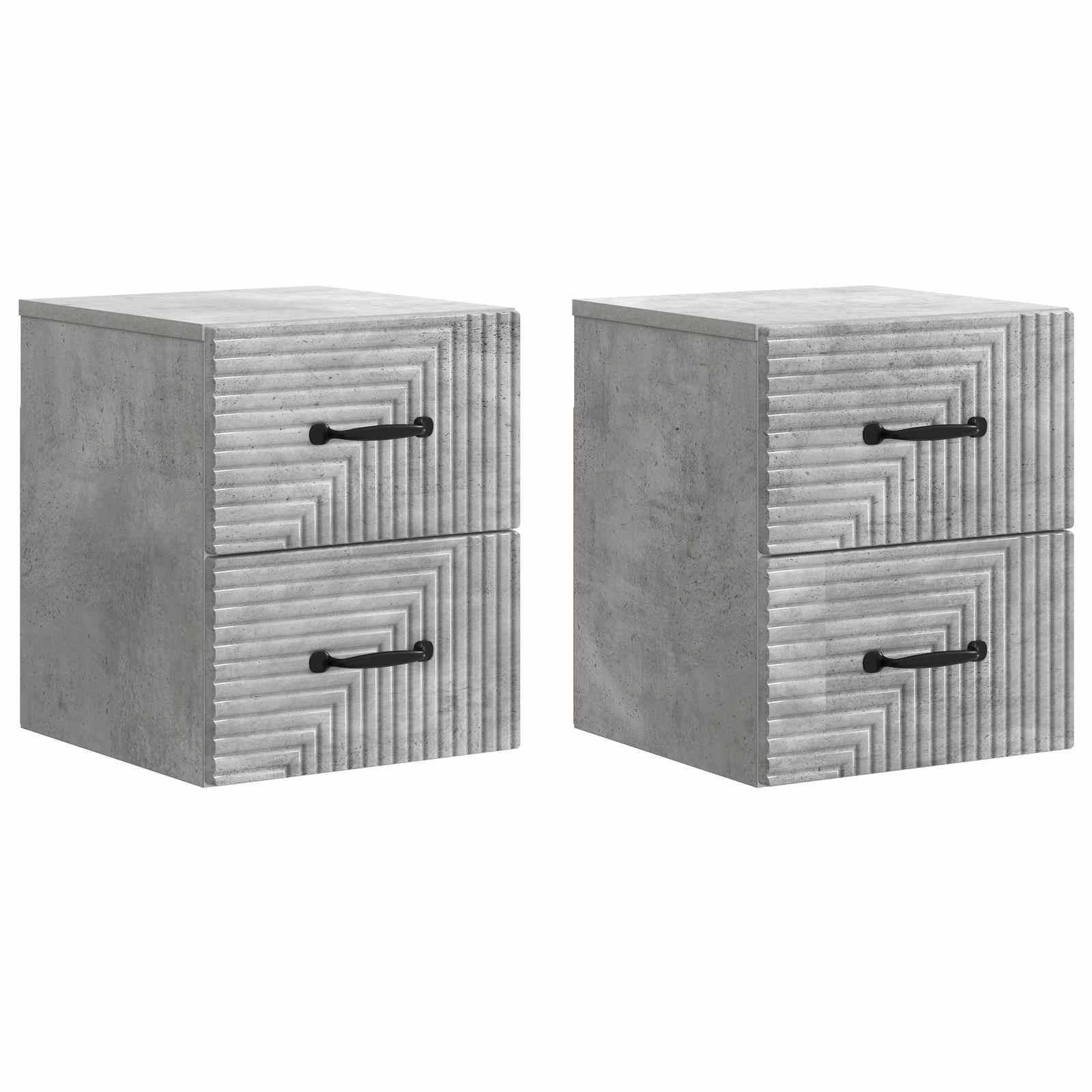 Væghængt Natbord med skuffe 2 stk Betongrå 34,5 x 33 x 40 cm billede