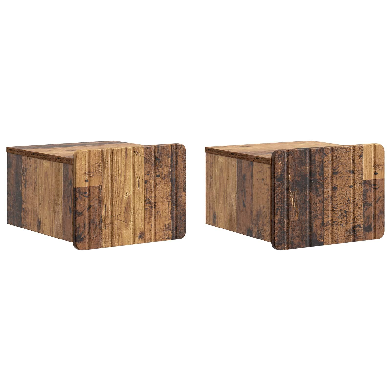 Væghængt Natbord med skuffe 2 stk Gammelt træ 33 x 34,5 x 24 cm billede