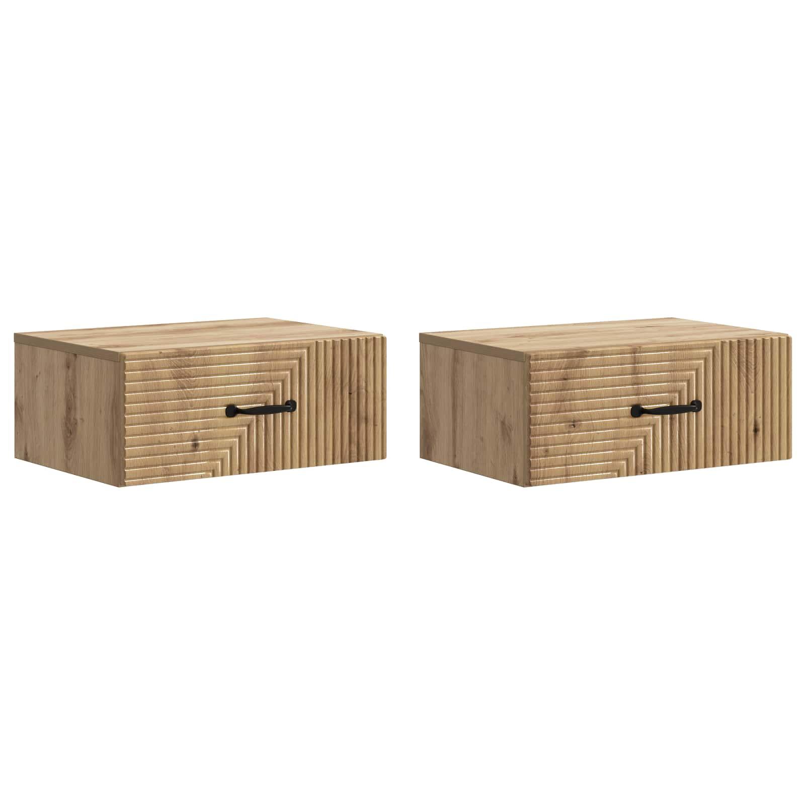 Væghængt Natbord med skuffe 2 stk Artisan-eg 49 x 34,5 x 20 cm billede