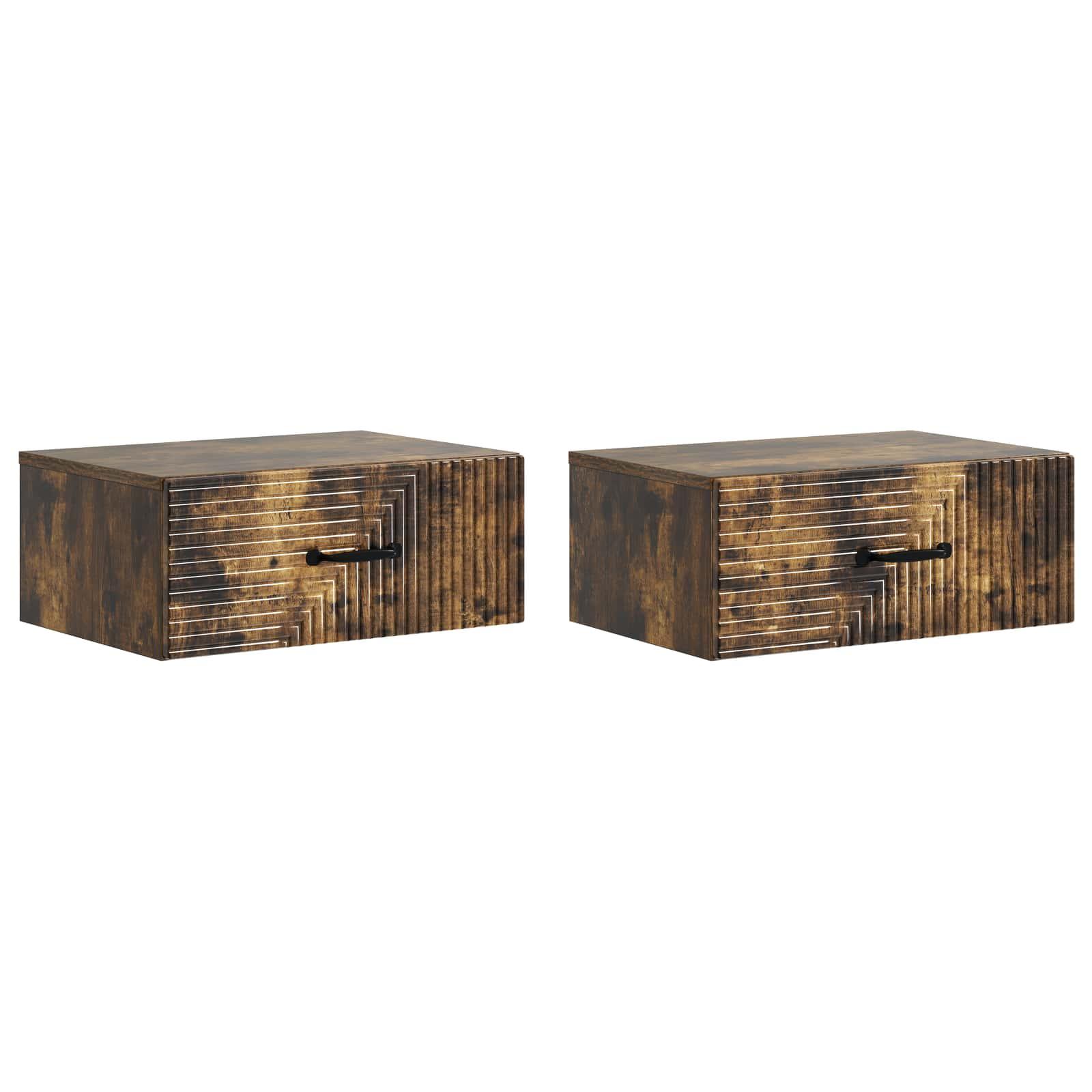 Væghængt Natbord med skuffe 2 stk Røget eg 49 x 34,5 x 20 cm billede