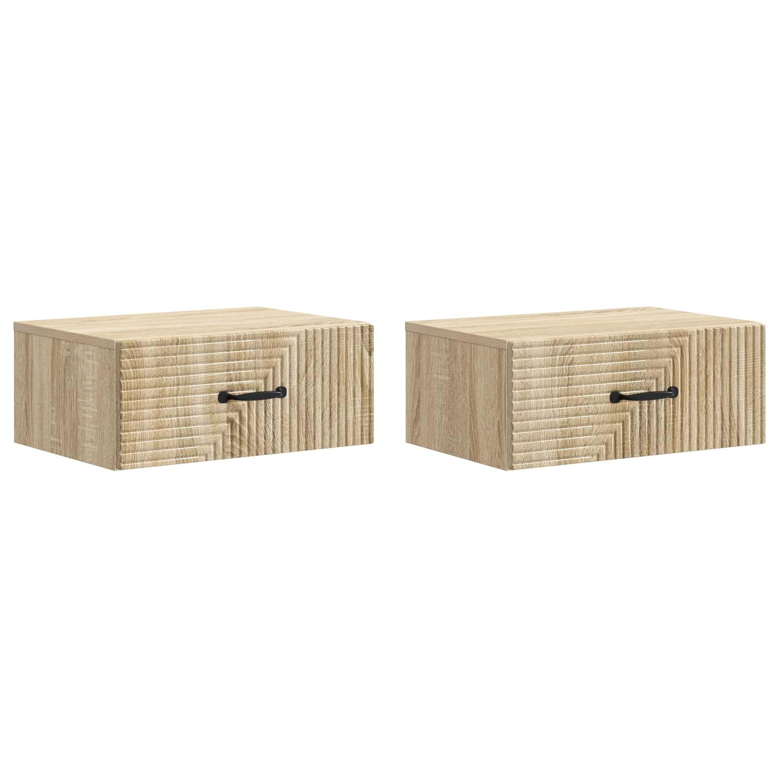 Væghængt Natbord med skuffe 2 stk Sonoma-eg 49 x 34,5 x 20 cm billede