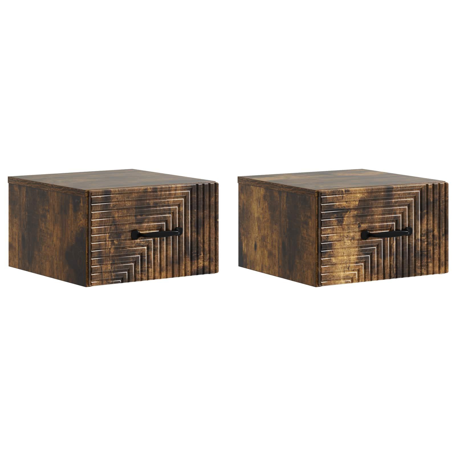 Væghængt Natbord med skuffe 2 stk Røget eg 34,5 x 33 x 20 cm billede