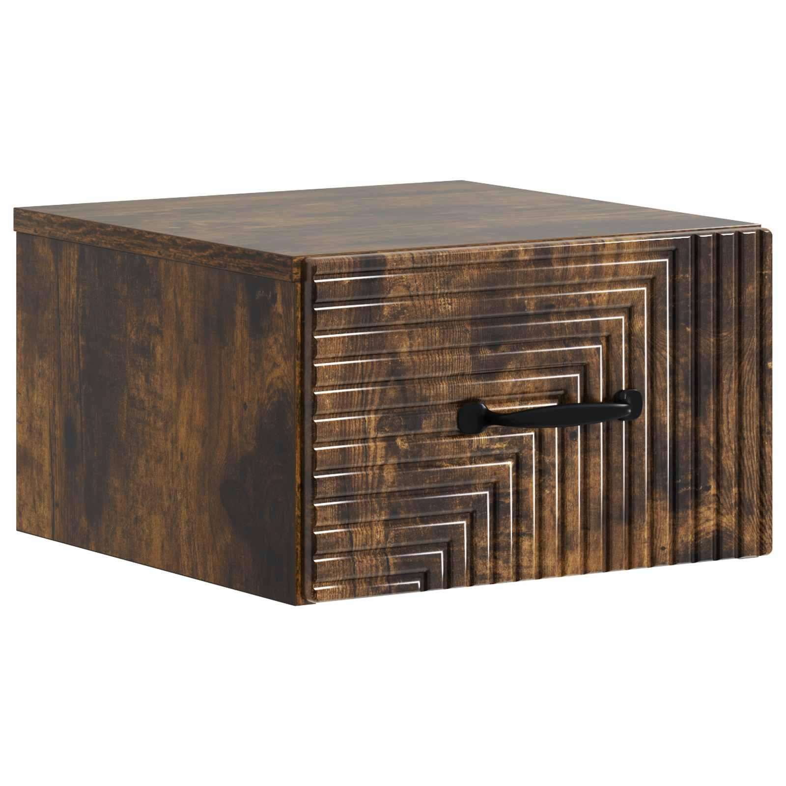 Væghængt natbord i røget eg - 34,5 × 33 × 20 cm, konstrueret træ billede
