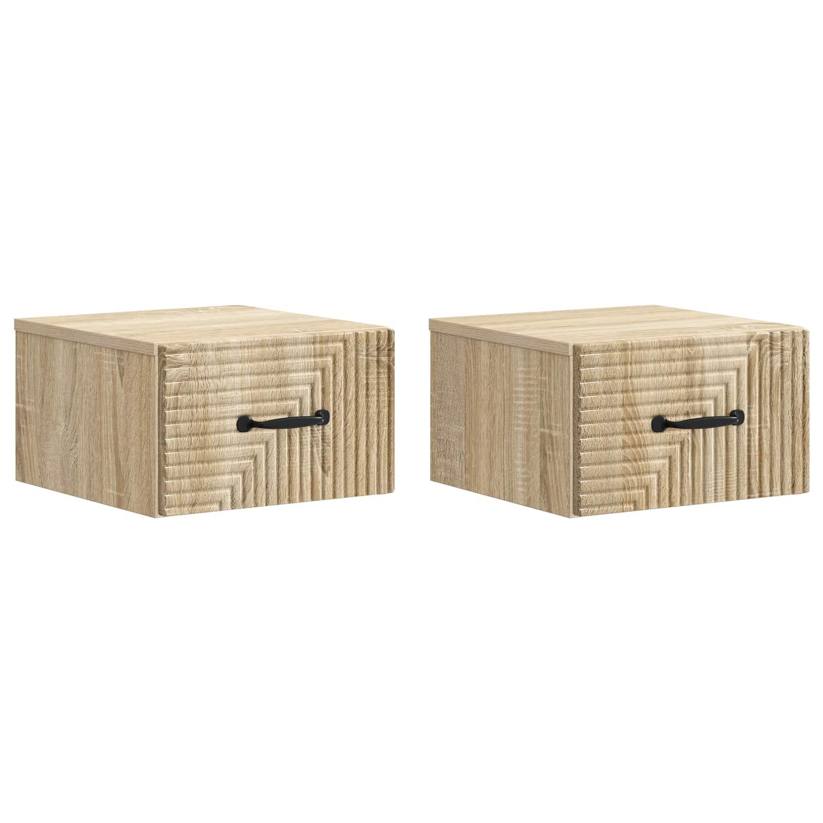 Væghængt Natbord med skuffe 2 stk Sonoma-eg 34,5 x 33 x 20 cm billede