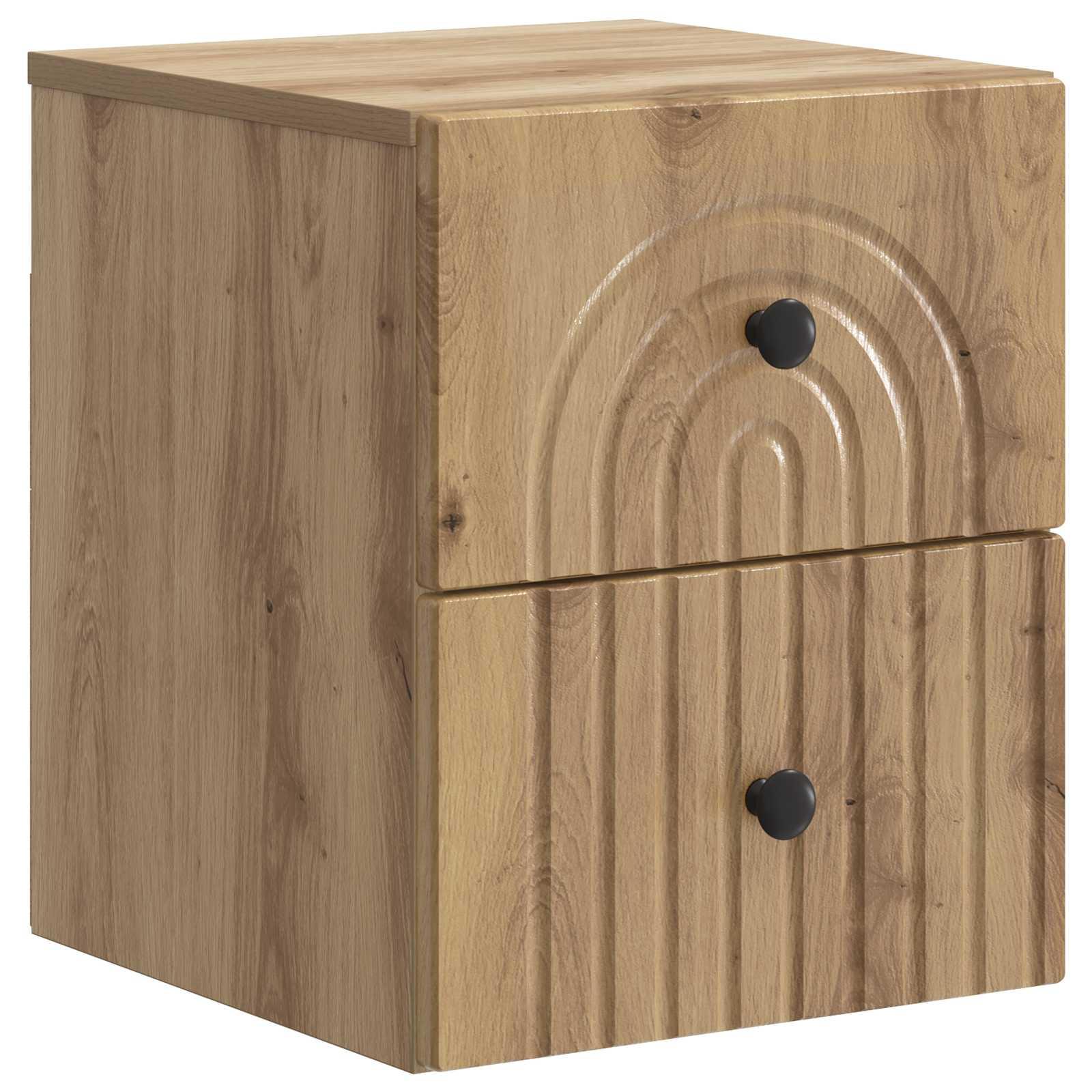 Væghængt natbord i artisan-eg - 33 × 34,5 × 40 cm, konstrueret træ billede