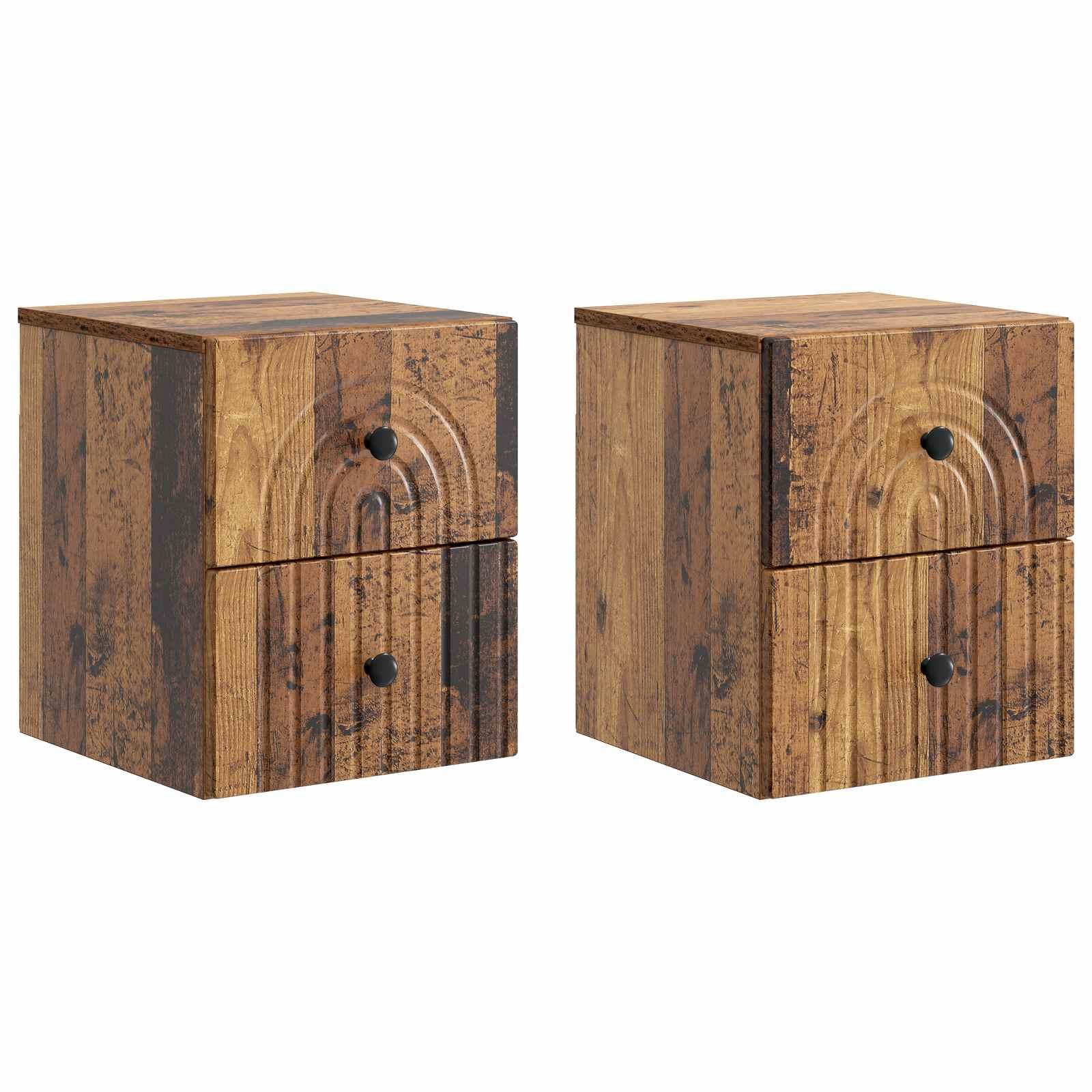 Væghængt Natbord med skuffe 2 stk Gammelt træ 33 x 34,5 x 40 cm billede