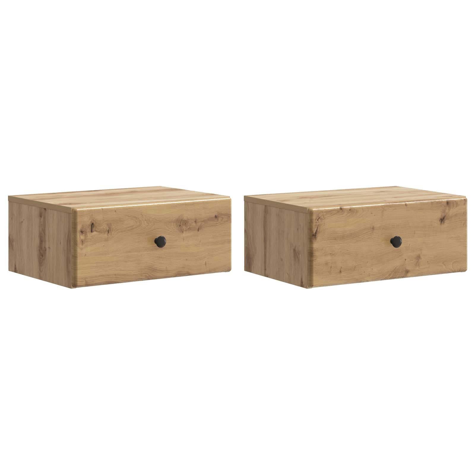Væghængt Natbord med skuffe 2 stk Artisan-eg 49 x 34,5 x 20 cm billede