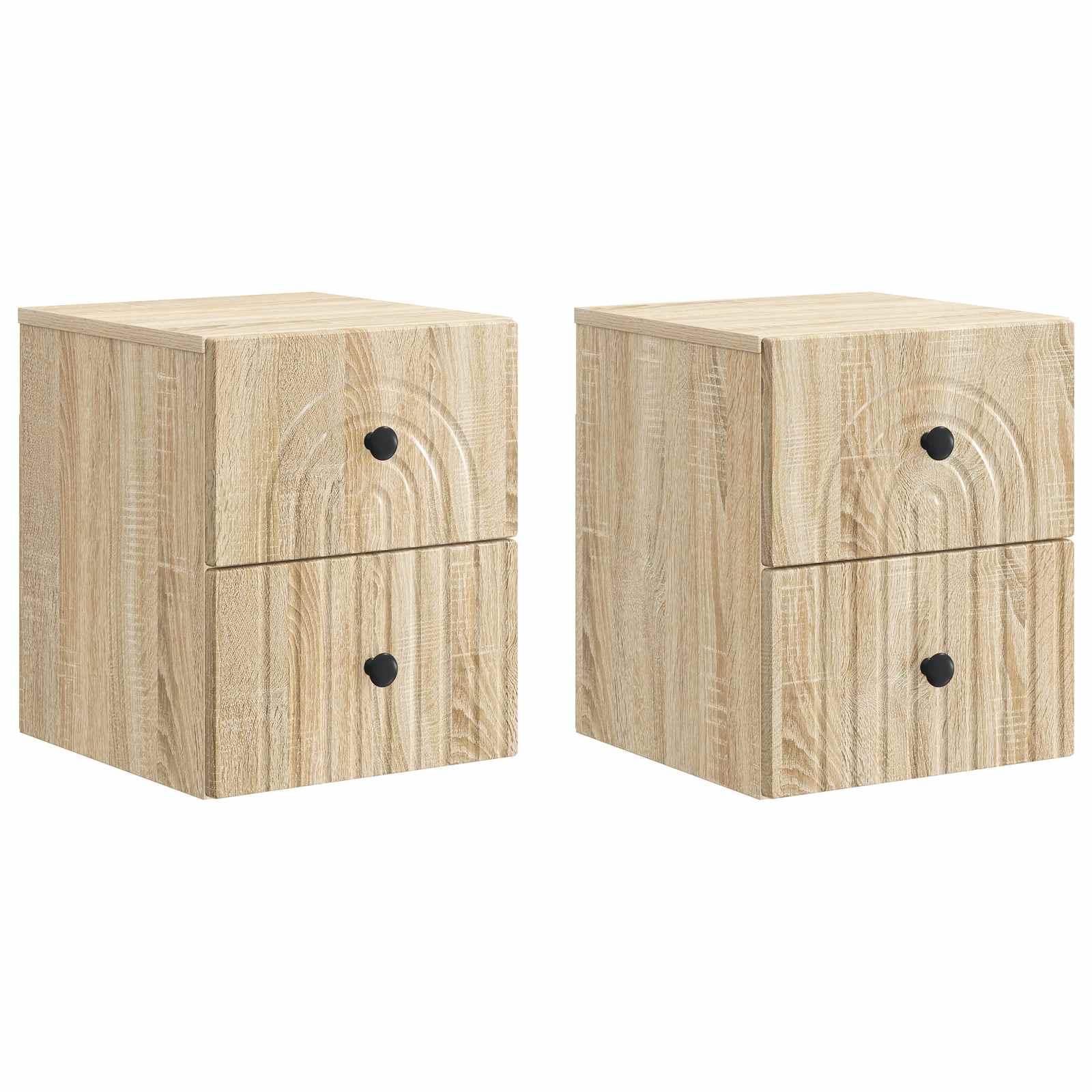 Væghængt Natbord med skuffe 2 stk Sonoma-eg 33 x 34,5 x 40 cm billede