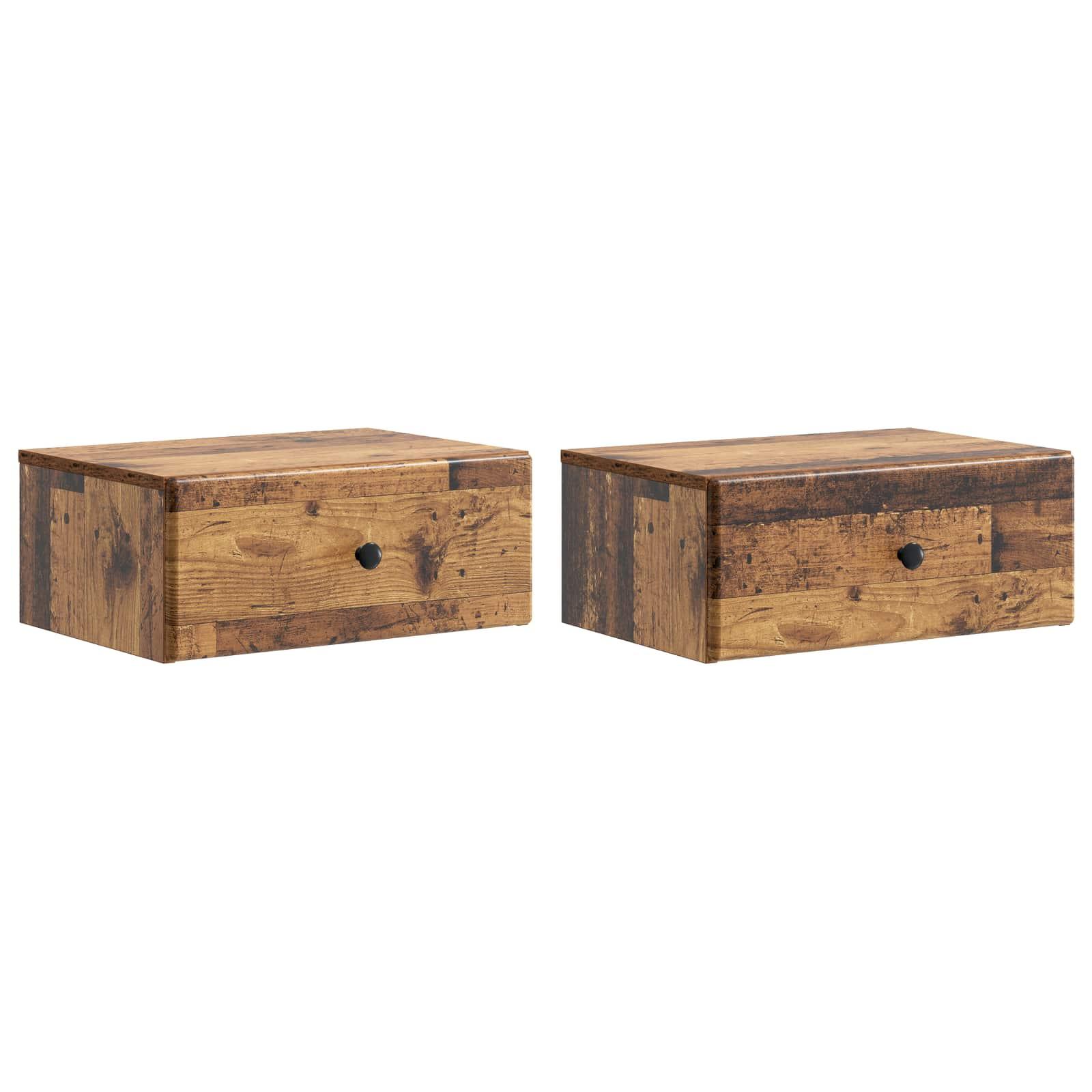 Væghængt Natbord med skuffe 2 stk Gammelt træ 49 x 34,5 x 20 cm billede