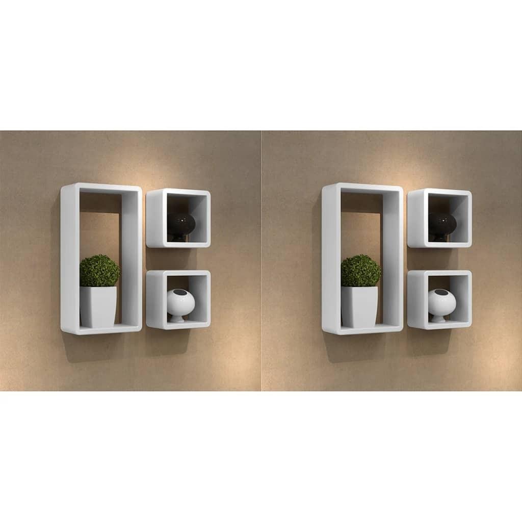 Kubeformede væghylder 6 stk. hvid