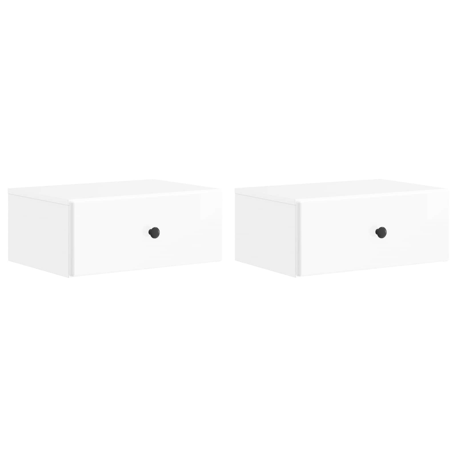 Væghængt Natbord 2 stk Hvid højglans 49 x 34,5 x 20 cm billede