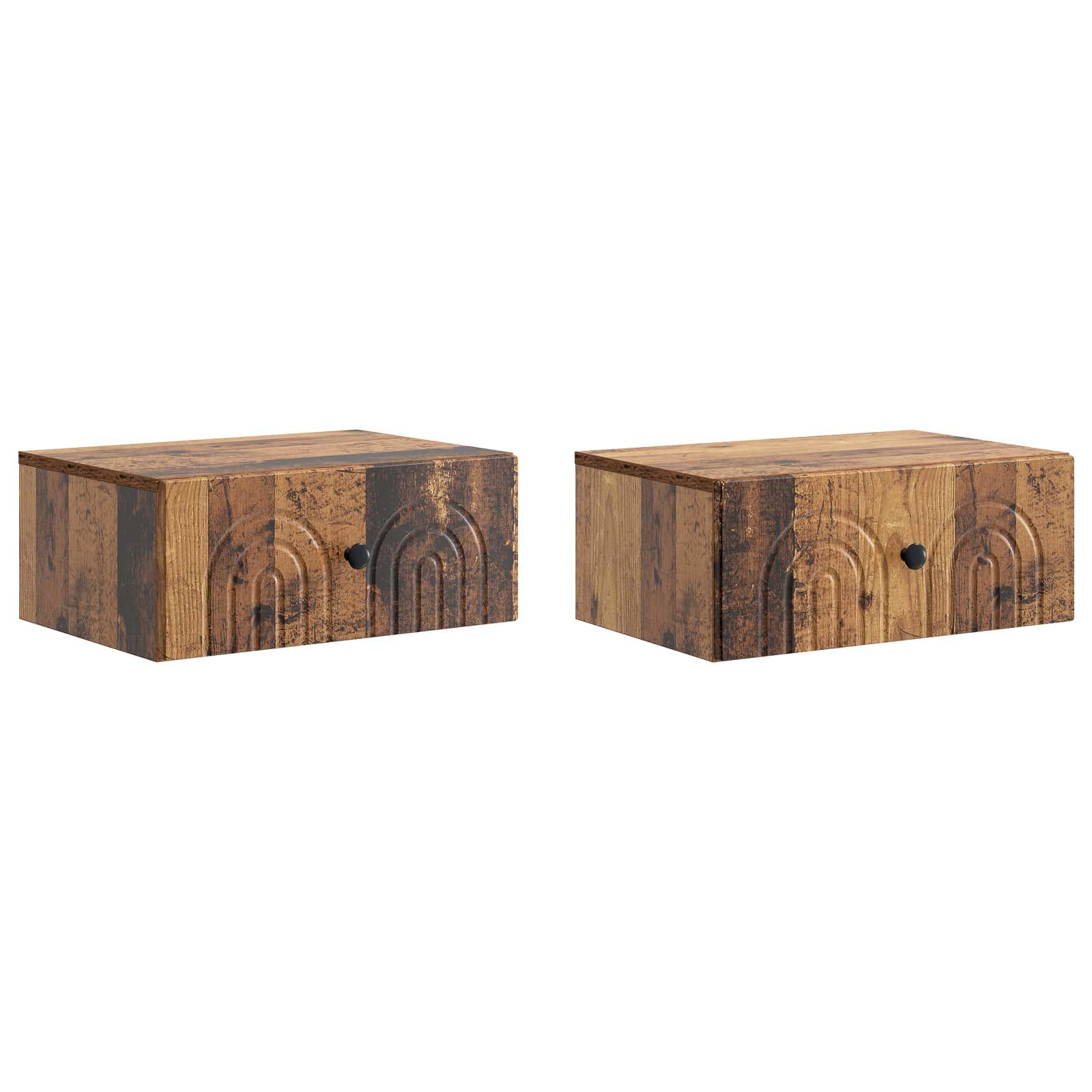 Væghængt Natbord med skuffe 2 stk Gammelt træ 49 x 34,5 x 20 cm billede