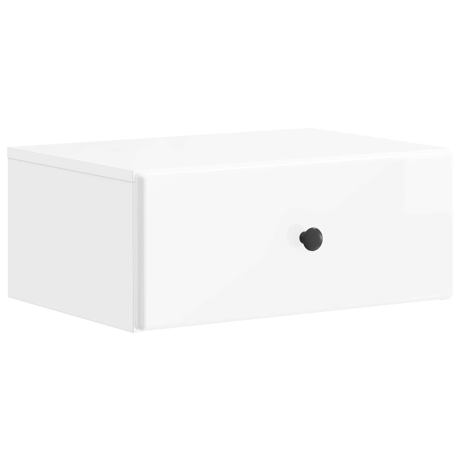Væghængt Natbord med skuffe Hvid højglans 49 x 34,5 x 20 cm billede
