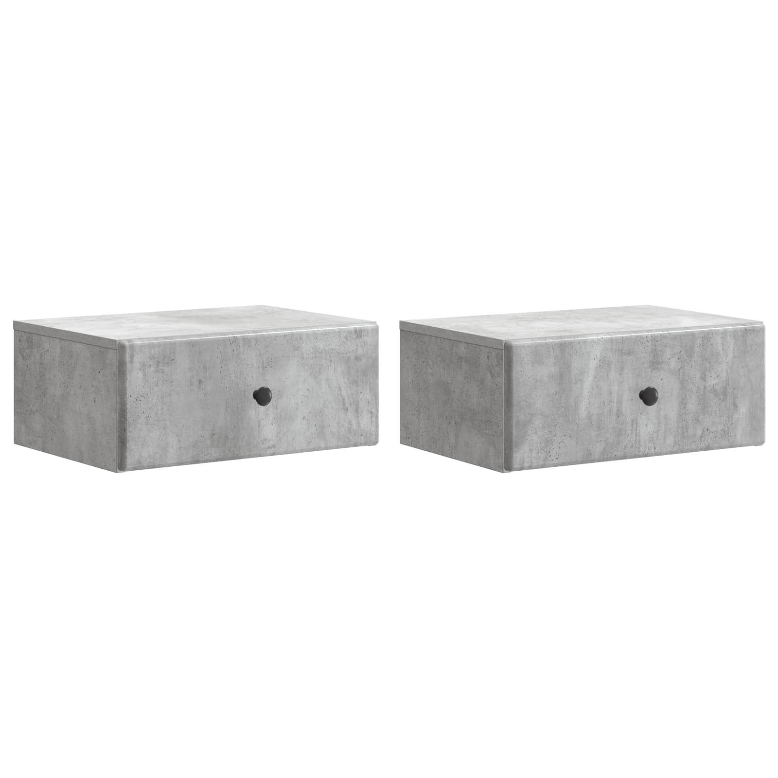 Væghængt Natbord med skuffe 2 stk Betongrå 49 x 34,5 x 20 cm billede