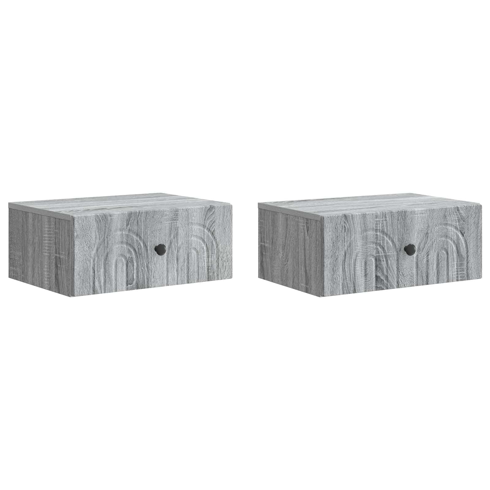 Væghængt Natbord 2 stk Grå sonoma-eg 49 x 34,5 x 20 cm billede