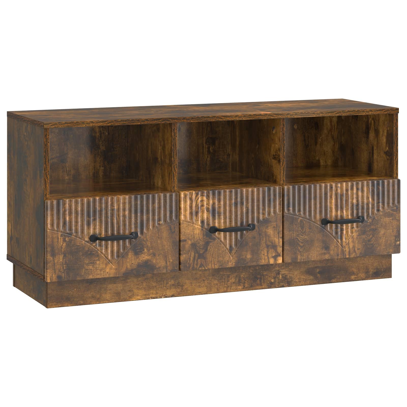 TV-skab med skuffe Røget eg 102 x 34,5 x 47 cm Konstrueret træ billede