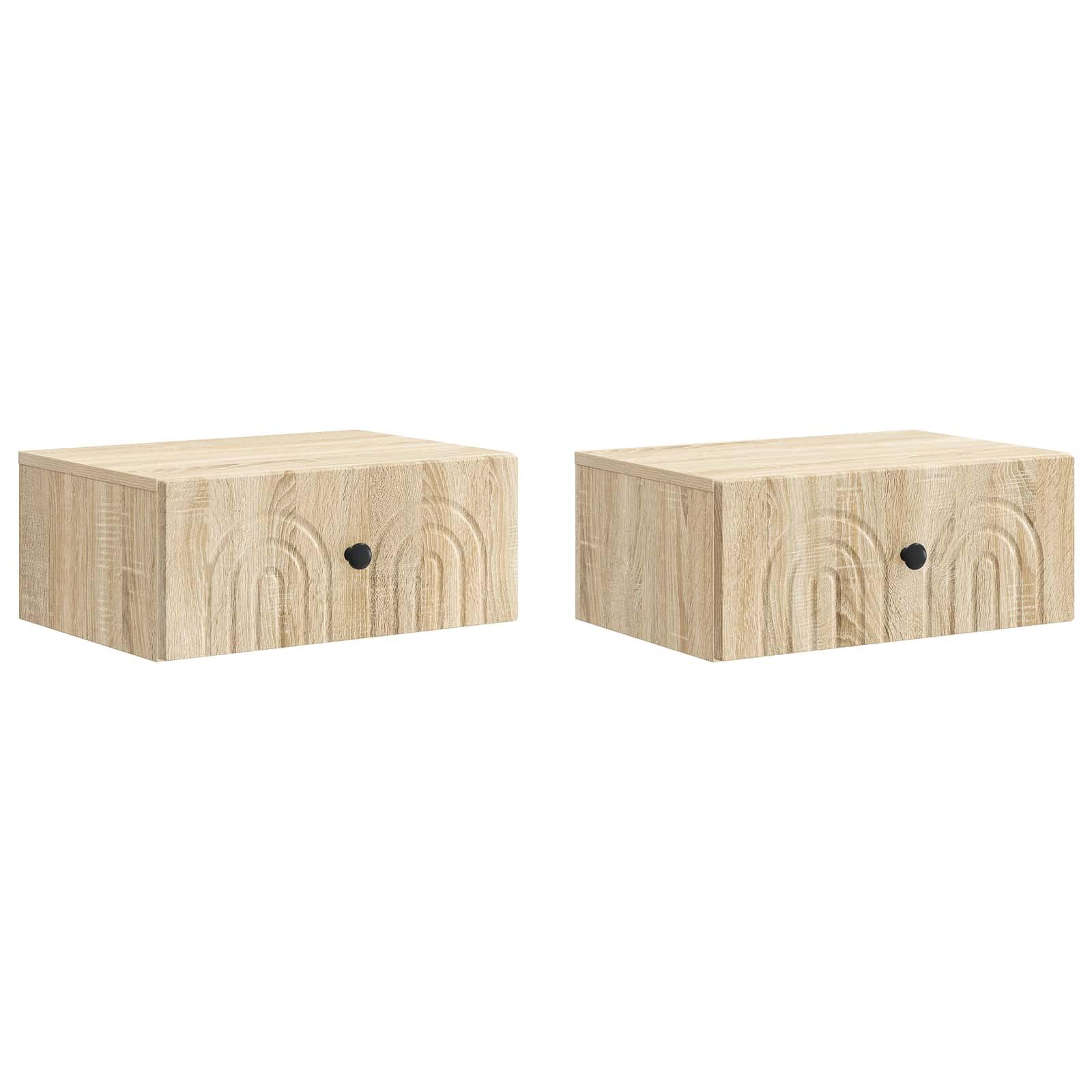 Væghængt Natbord med skuffe 2 stk Sonoma-eg 49 x 34,5 x 20 cm billede