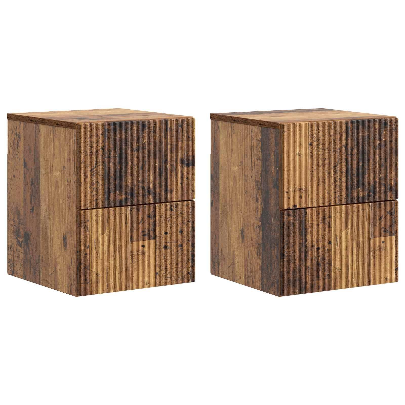 Væghængt Natbord med skuffe 2 stk Gammelt træ 33 x 34,5 x 40 cm billede