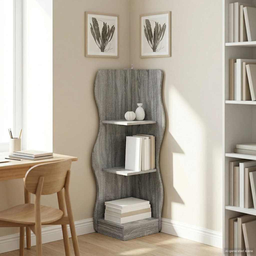 Hjørnehylde Grå sonoma-eg 34 x 33 x 102 cm Konstrueret træ billede