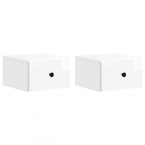 Væghængt Natbord 2 stk Hvid højglans 34,5 x 33 x 20 cm
