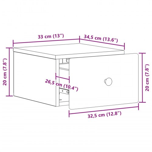 Væghængt Natbord 2 stk Hvid højglans 34,5 x 33 x 20 cm