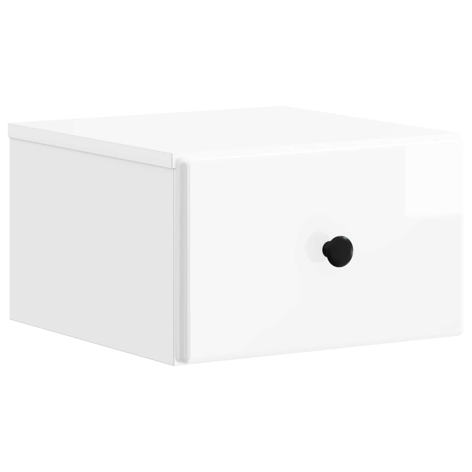 Væghængt Natbord med skuffe Hvid højglans 34,5 x 33 x 20 cm billede