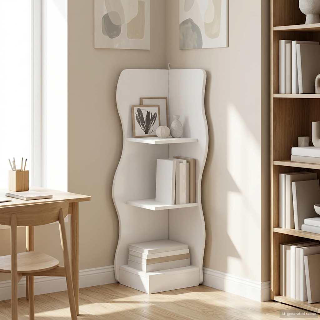 Hjørnehylde med hylde Hvid 34 x 33 x 102 cm Konstrueret træ billede