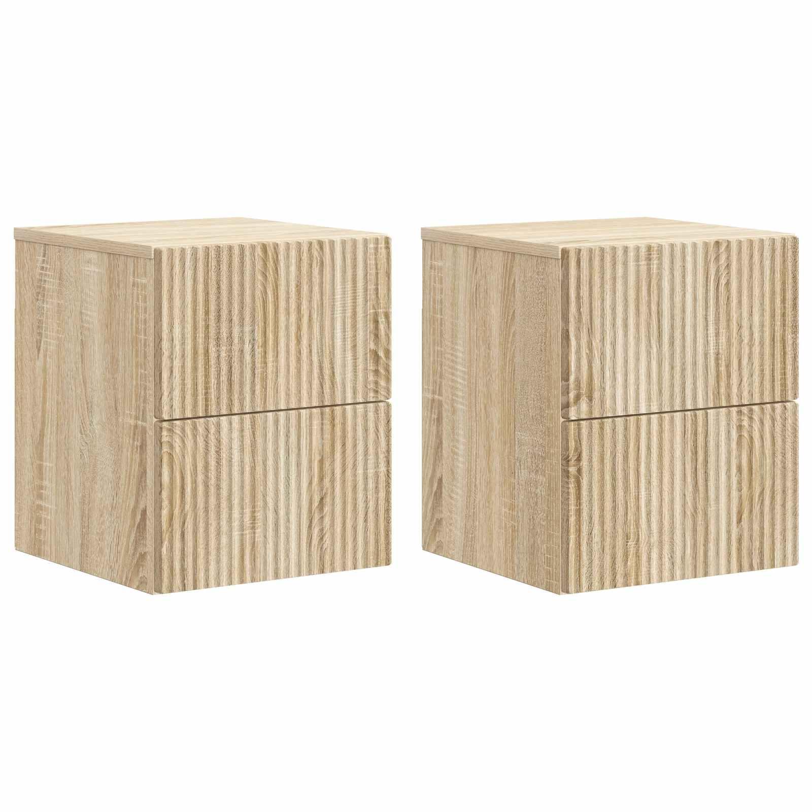 Væghængt Natbord med skuffe 2 stk Sonoma-eg 33 x 34,5 x 40 cm billede