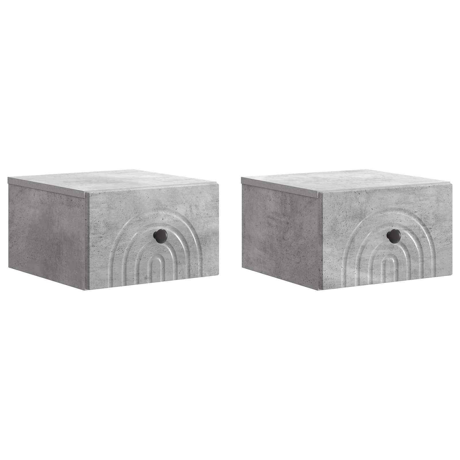 Væghængt Natbord med skuffe 2 stk Betongrå 33 x 34,5 x 20 cm billede