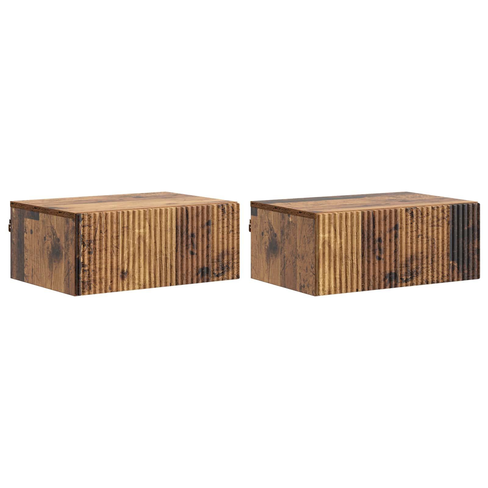 Væghængt Natbord med skuffe 2 stk Gammelt træ 49 x 34,5 x 20 cm billede
