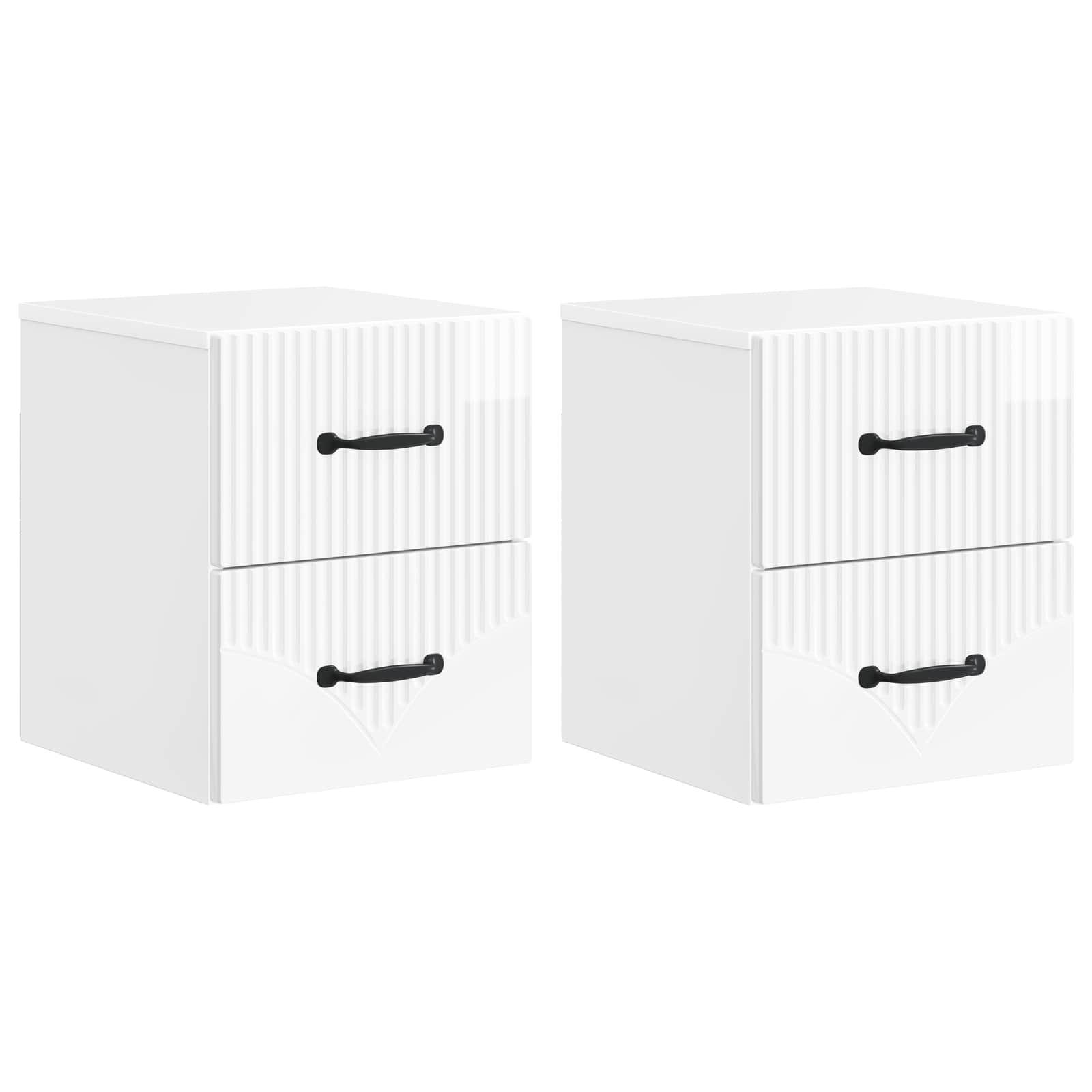 Væghængt Natbord 2 stk Hvid højglans 34,5 x 33 x 40 cm billede