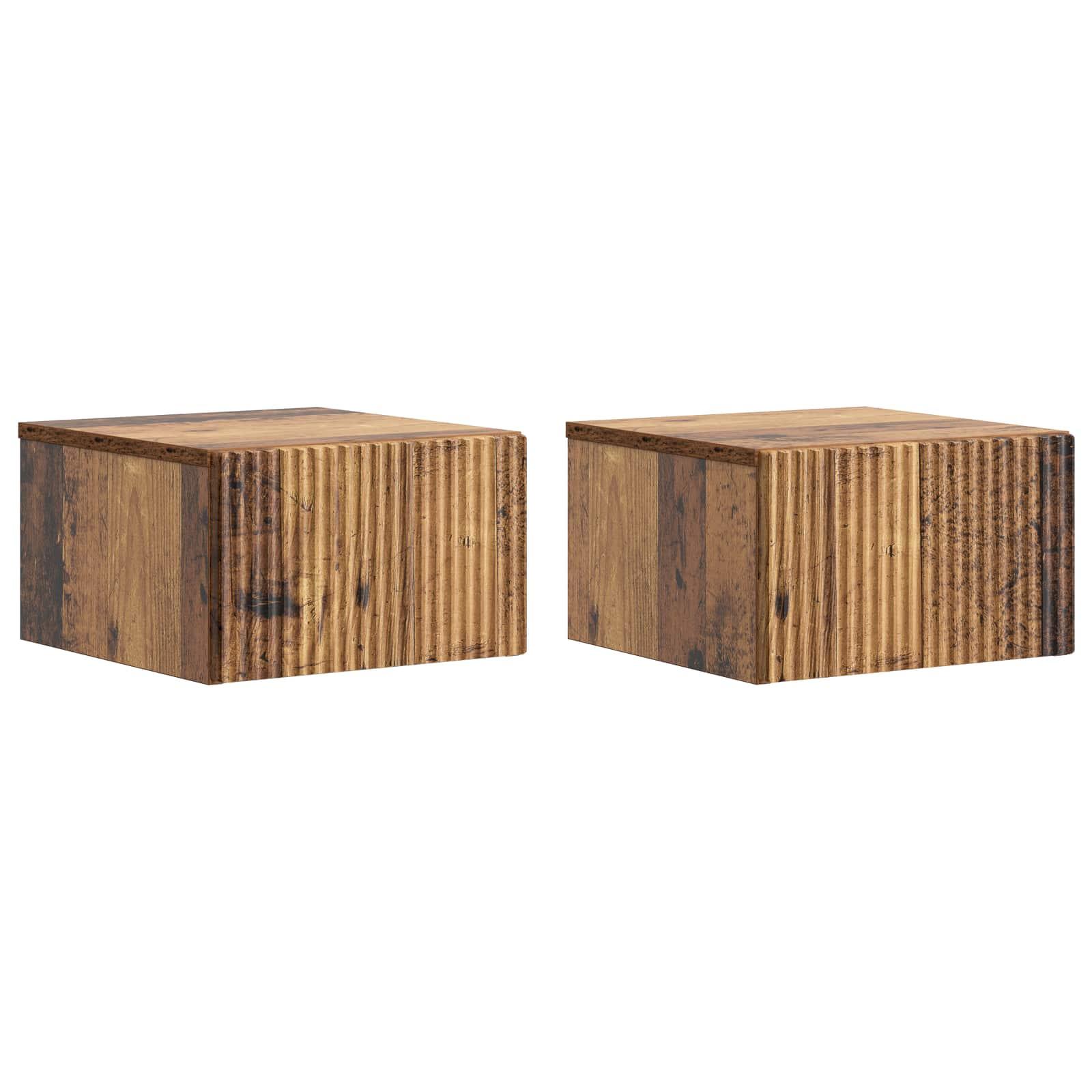 Væghængt Natbord med skuffe 2 stk Gammelt træ 33 x 34,5 x 20 cm billede
