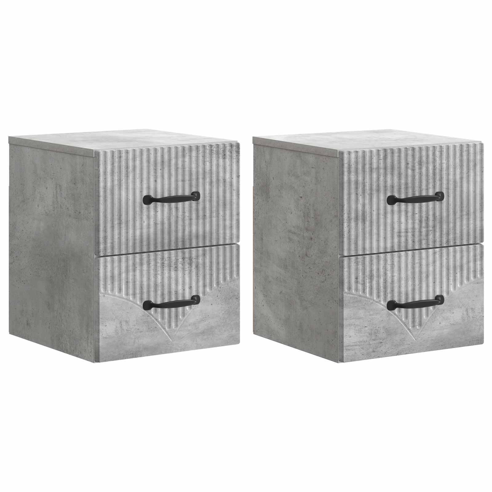 Væghængt Natbord med skuffe 2 stk Betongrå 34,5 x 33 x 40 cm billede