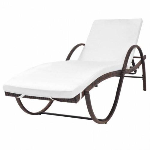 Liggestole 2 stk. med bord polyrattan brun