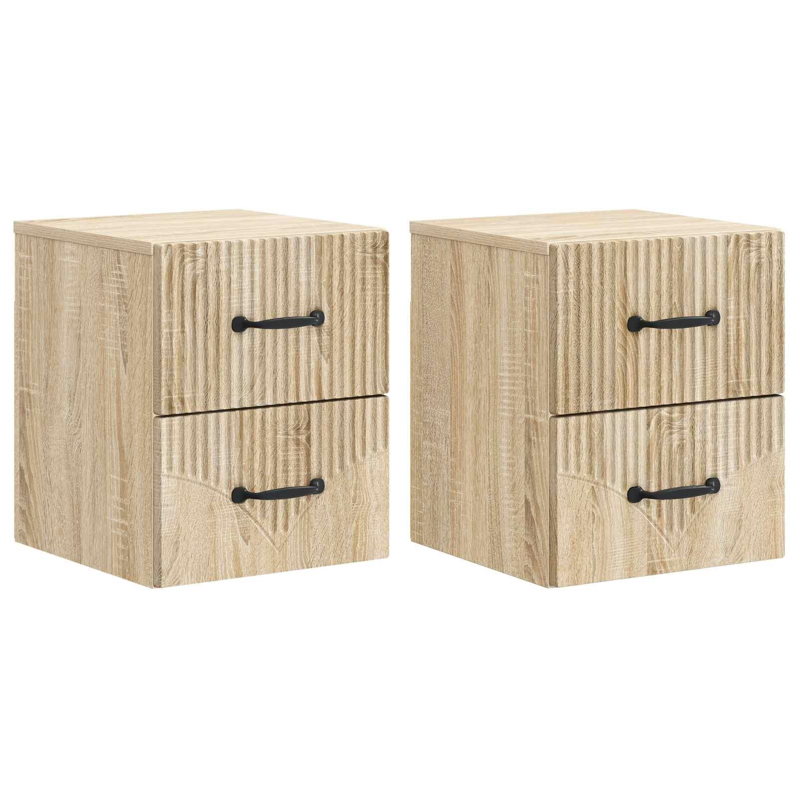 Væghængt Natbord med skuffe 2 stk Sonoma-eg 34,5 x 33 x 40 cm billede