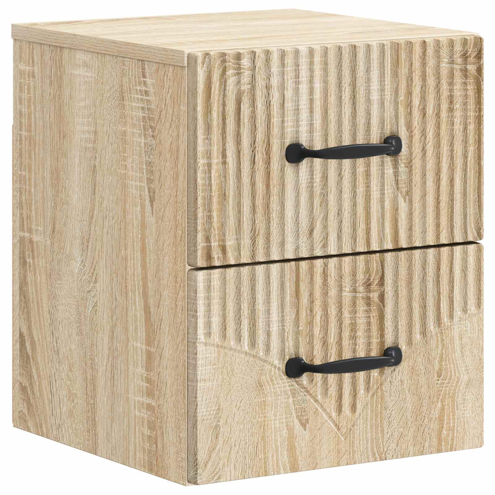 Væghængt natbord i sonoma-eg - 34,5 × 33 × 40 cm, konstrueret træ, 2 skuffer billede