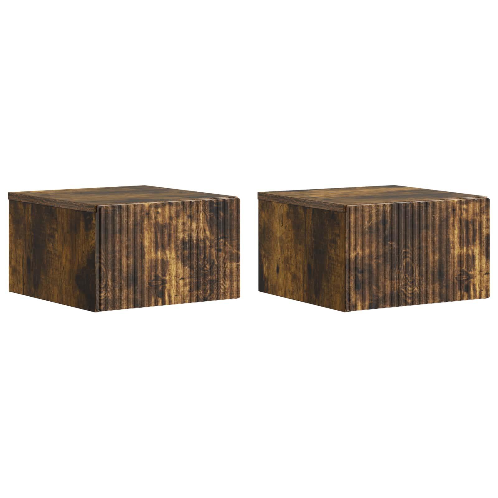 Væghængt Natbord med skuffe 2 stk Røget eg 33 x 34,5 x 20 cm billede