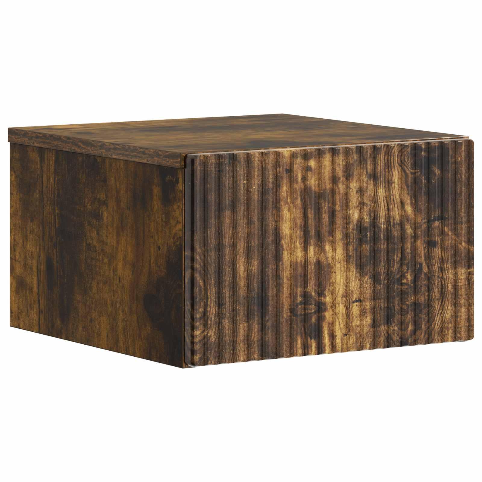 Væghængt natbord i røget eg - 33 × 34,5 × 20 cm, konstrueret træ billede