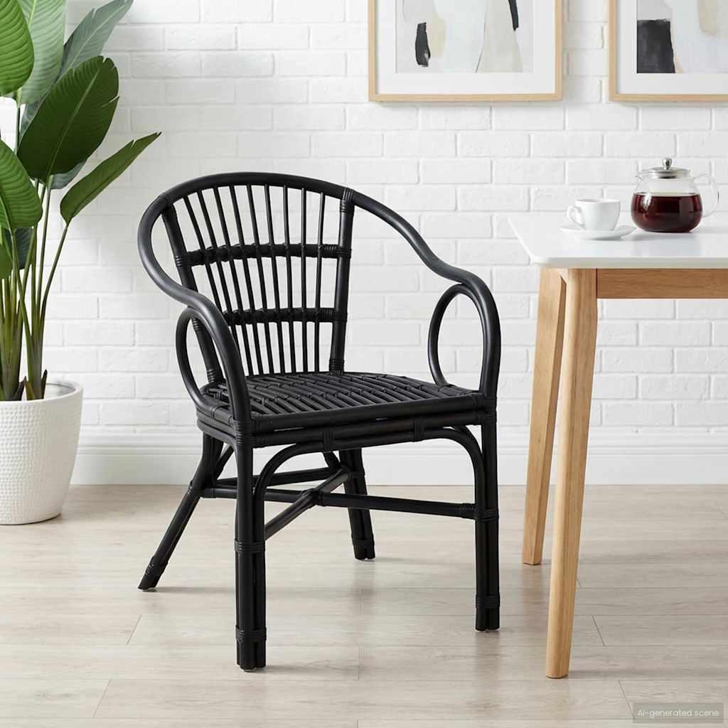 Staplestol Sort 58 x 60 x 81 cm Rattan billede