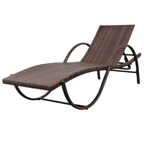 Liggestole 2 stk. med bord polyrattan brun
