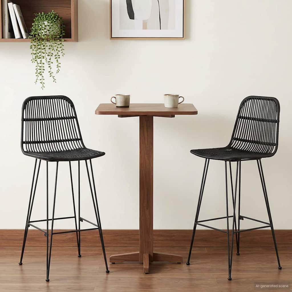 Barbænk 2 stk Sort 44 x 55 x 109 cm Rattan og Stål billede