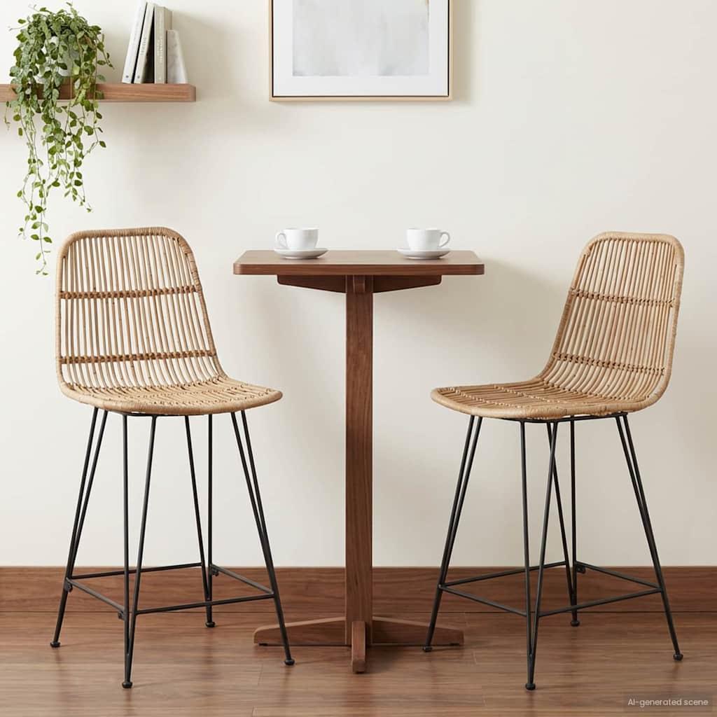 Barbænk 2 stk Naturfarvet 44 x 54 x 96 cm Rattan og Stål billede