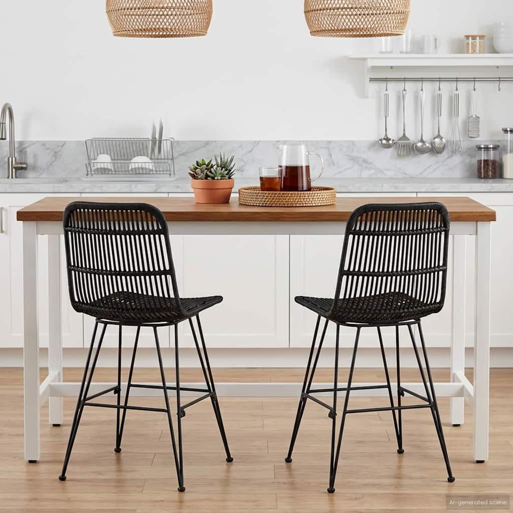 Spisestol 2 stk Sort 41 x 55 x 85 cm Rattan og Stål billede